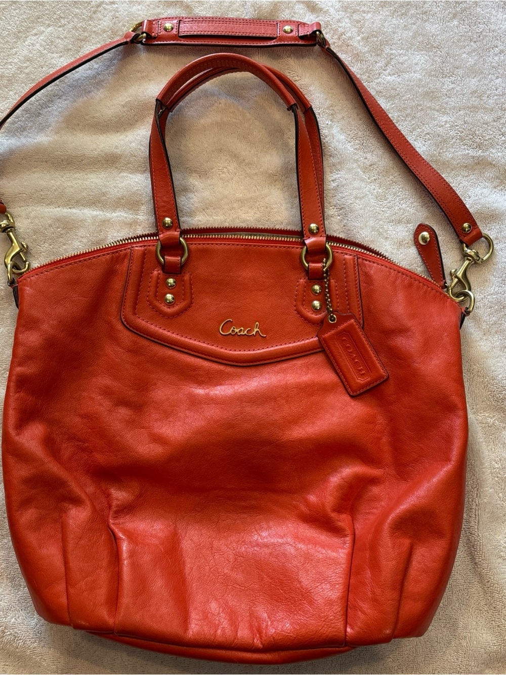 Coach Ashley Satchel Shoulder Bag F23684  Orange With Gold Hardware